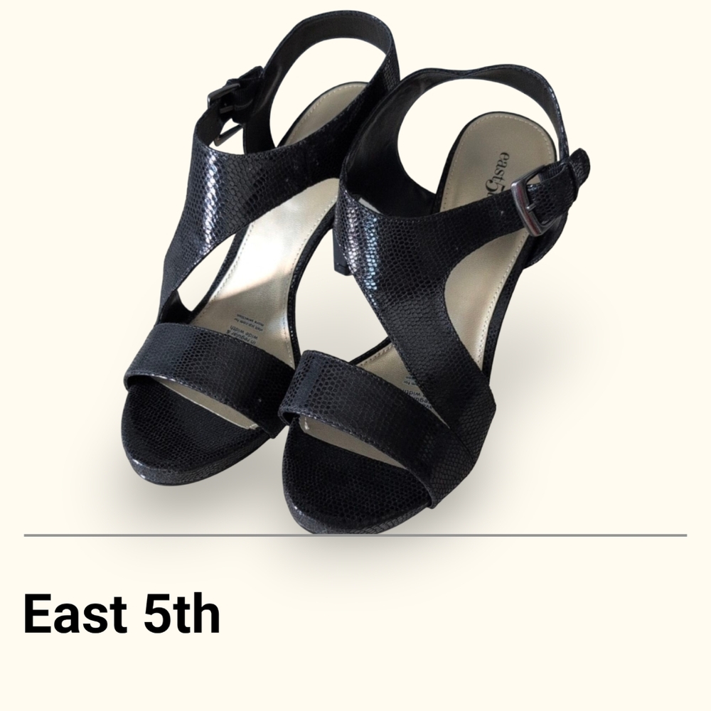 East 5th Black Strappy Heels